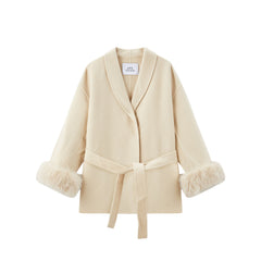 Women's Wool Coat with Detachable Fox Fur Cuffs