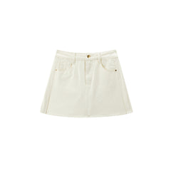 Women's Beige High-Waisted Denim Skort