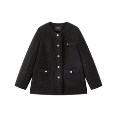 Women's Tweed-Texture Padded Jacket with Raw Edges