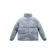 Men's Letter Jacquard Denim Puffer Jacket