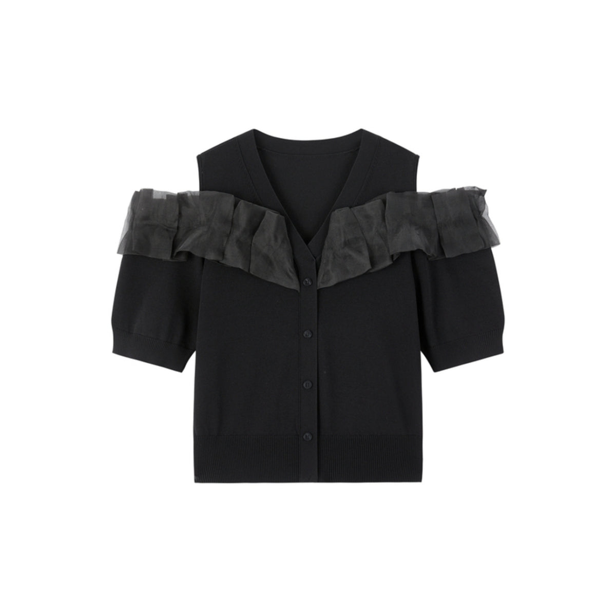 Women's Off-Shoulder Organza Knit Cardigan