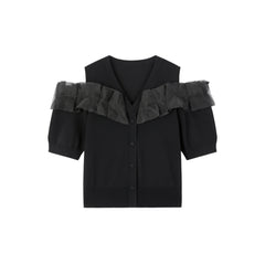 Women's Off-Shoulder Organza Knit Cardigan