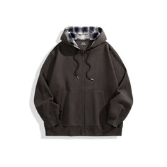 Men's Plaid Panel Zip-Up Hoodie