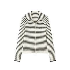 Women's Wool-Blend Striped Wide-Lapel Knit Sweater