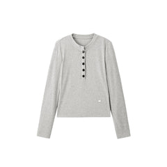 Women's Layered-Look Henley Top with Lace Panels