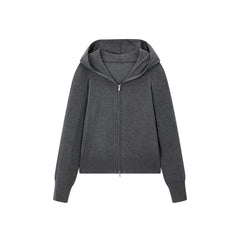 Women's Cropped Padded-Shoulder Hooded Cardigan