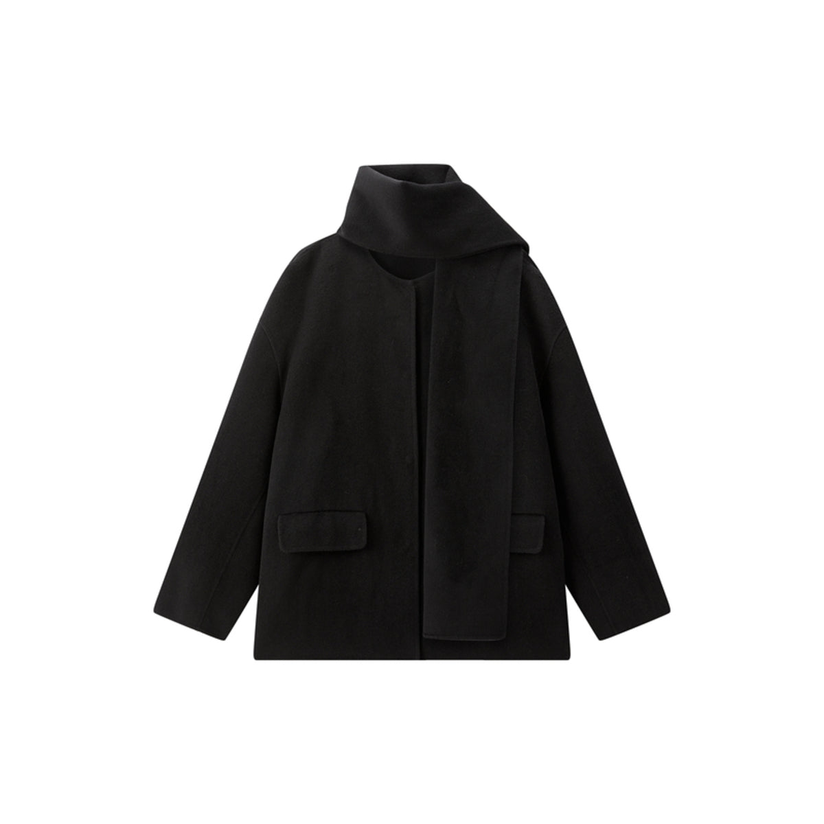 Women's Short Cashmere Coat with Scarf
