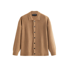 Men's Brown Textured Wool Knit Cardigan