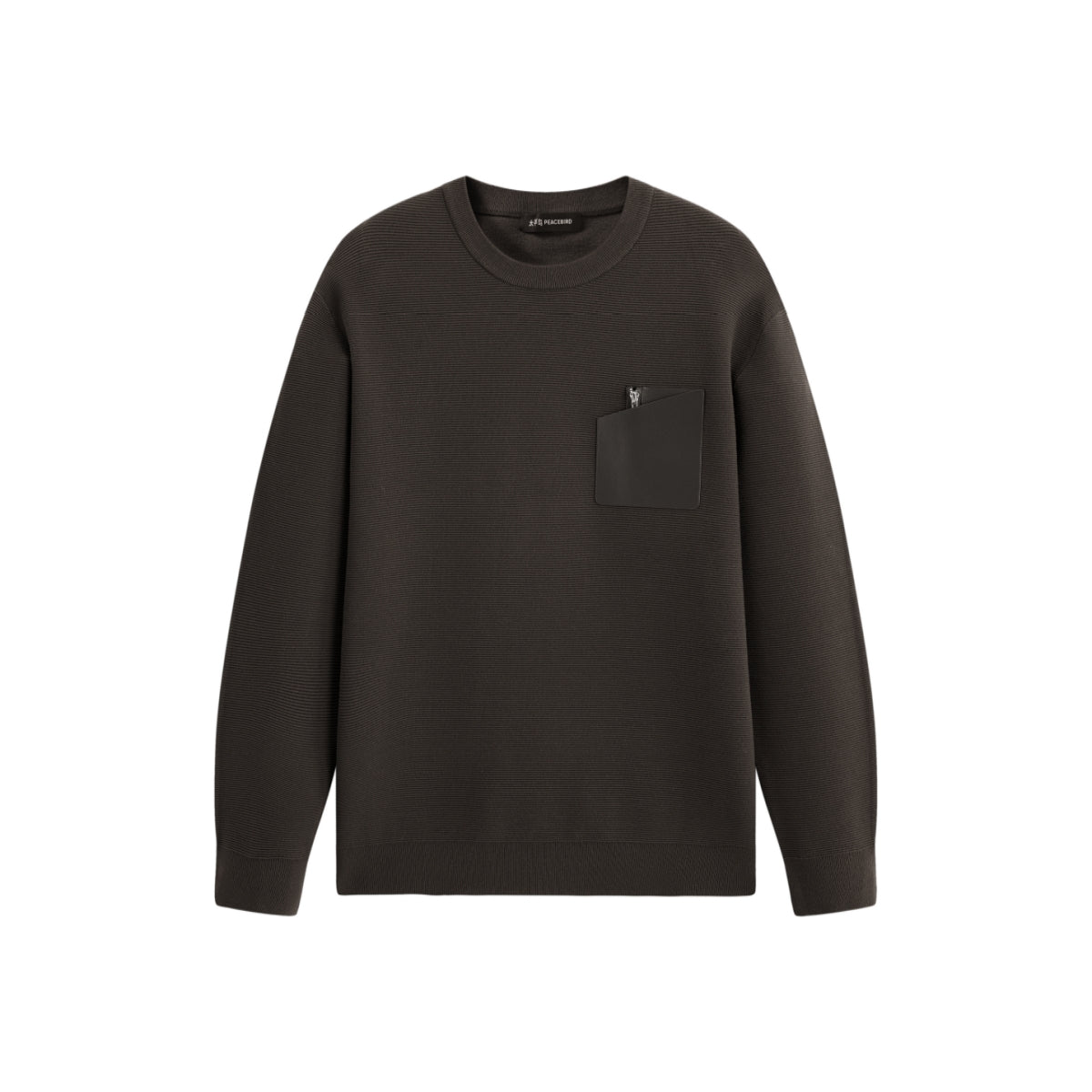 Men's Solid Knit Sweater with PU Pocket