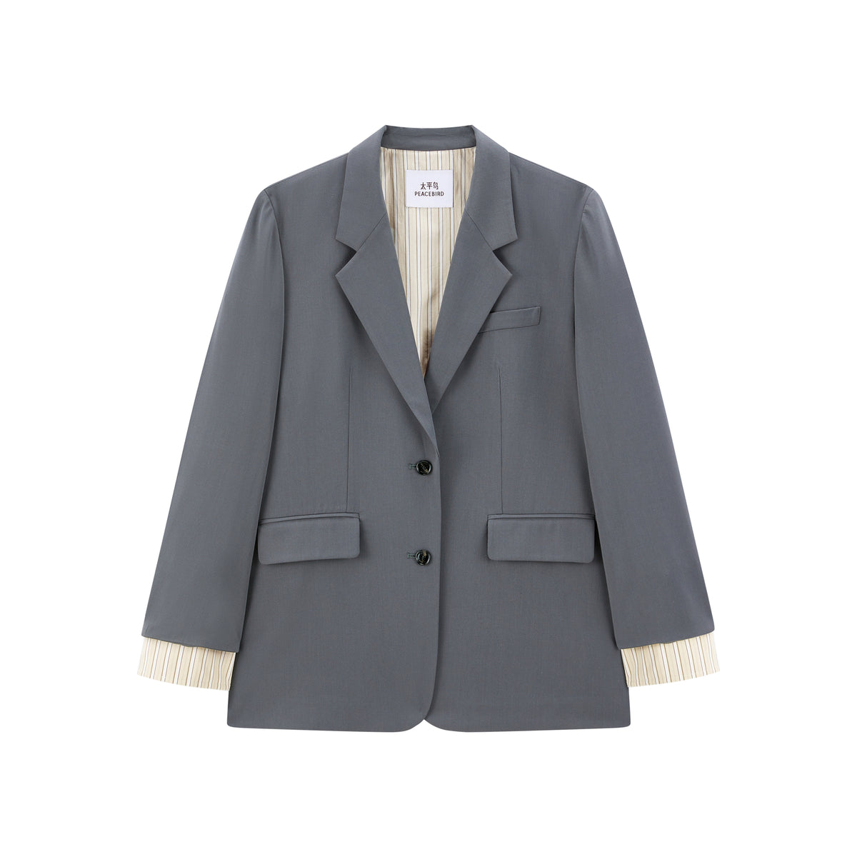 Women's Paneled Stripe Blazer with Detachable Cuffs