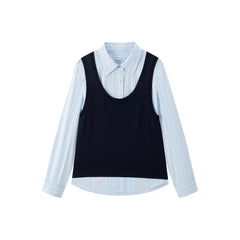 Women's Striped Long-Sleeve Shirt & Vest Two-Piece Set