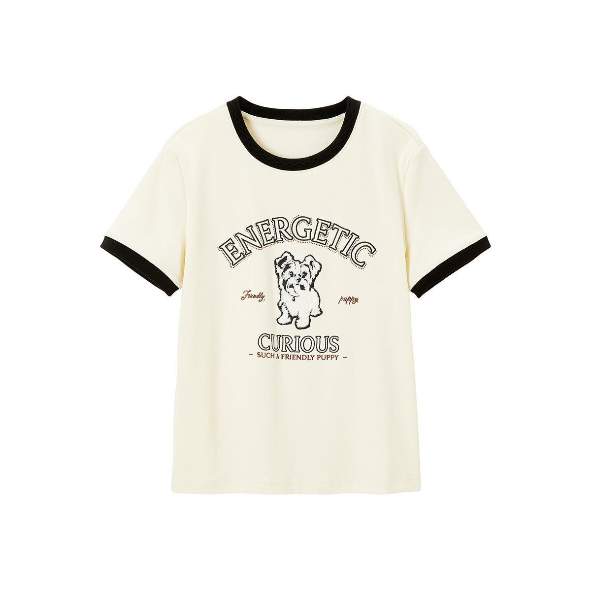 Women's Embroidered Dog Printed T-shirt