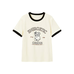 Women's Embroidered Dog Printed T-shirt