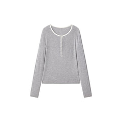 Women's Contrast-Trim Henley Knit Top
