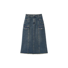 Women's Washed Cargo Denim Skirt