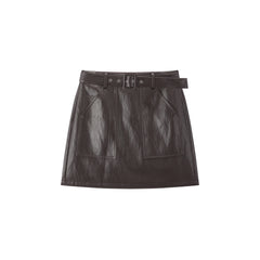 Women's PU A-Line Skirt with Detachable Belt