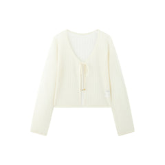 Women's Cropped Tie-Front Knit Cardigan