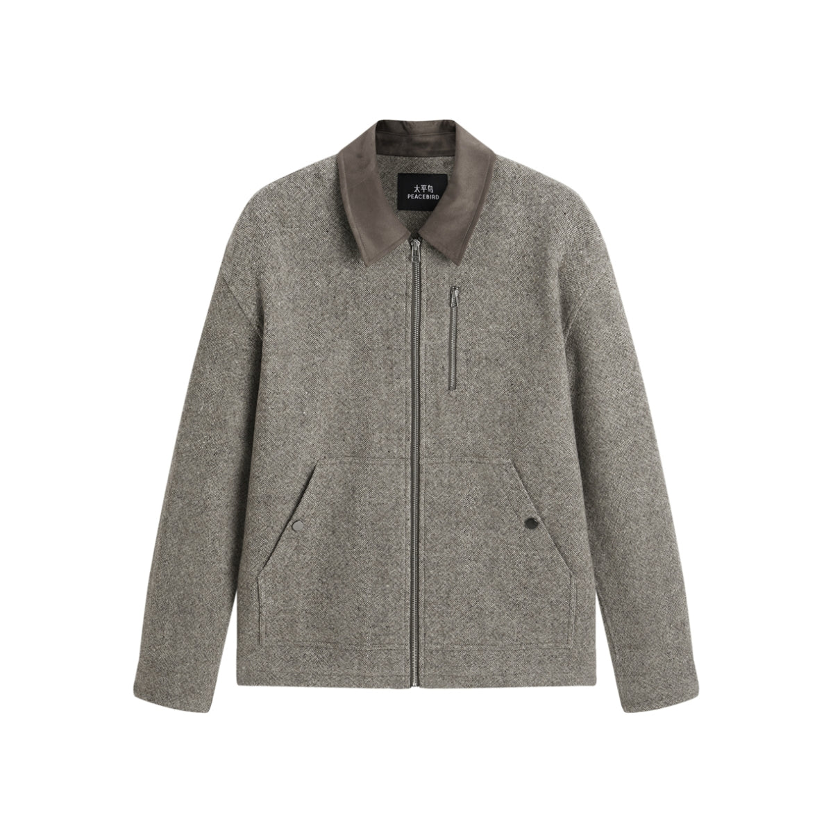 Men's Tweed Tailored Jacket with Faux Suede Collar
