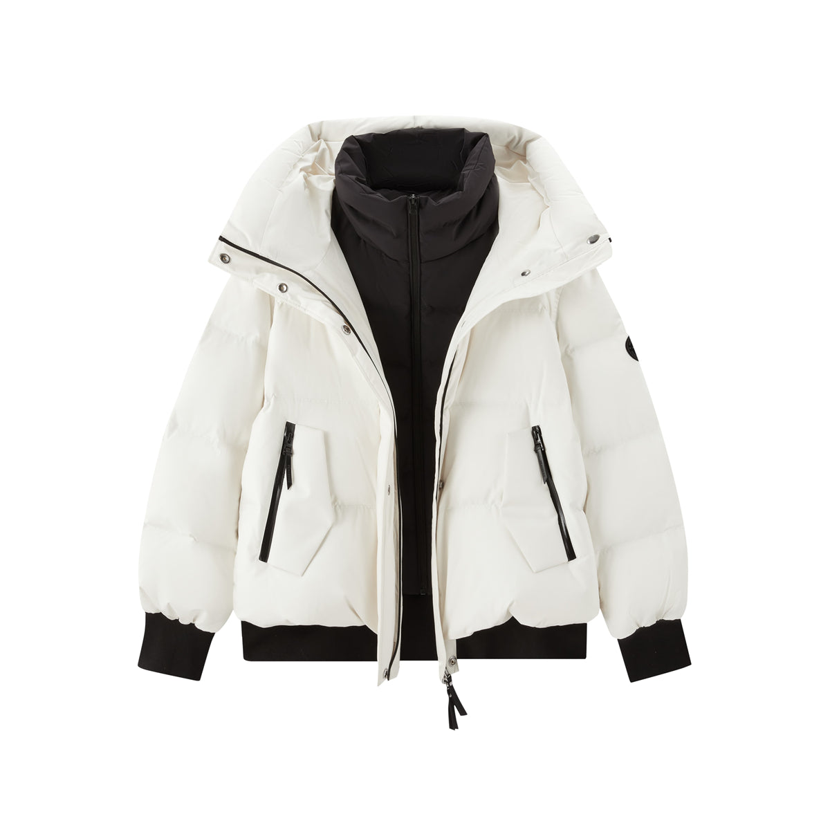 Women's Short Layered-Look Hooded Down Jacket