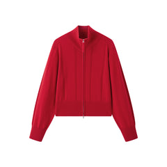 Women's Pure Wool Cropped Stand-Collar Cardigan