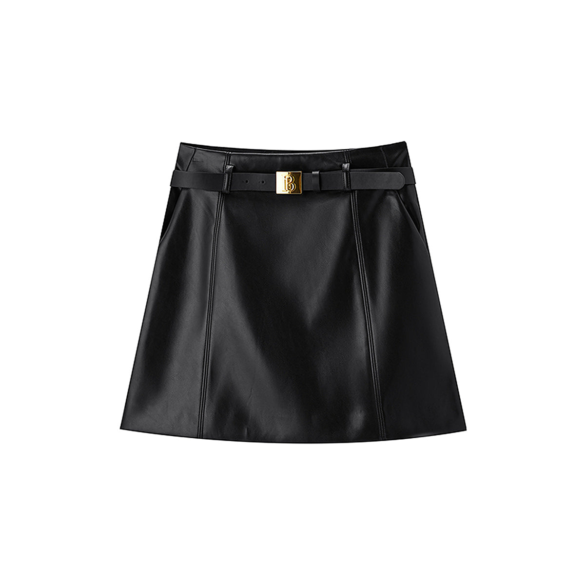 Women's Textured PU Belted Mini Skirt