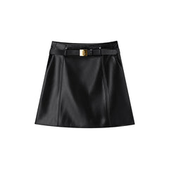 Women's Textured PU Belted Mini Skirt