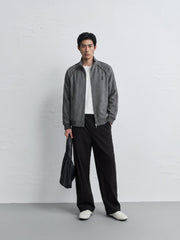 Men's Casual Gray Stand-Collar Sweatshirt Cardigan