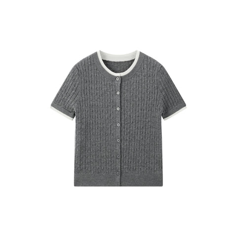 *US Final Sale* Women's Cable-Knit Faux Two-Piece Cardigan