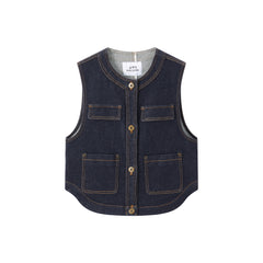 Women's Sleeveless Denim Vest with Contrast Stitching