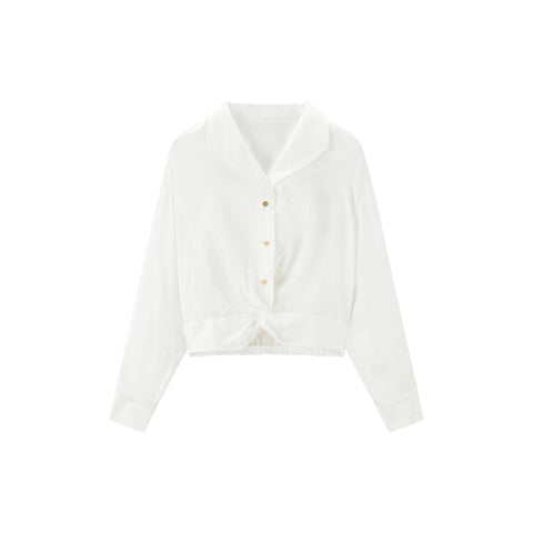 Peacebird Women *US Final Sale* Women's Twisted Cropped Acetate Blouse