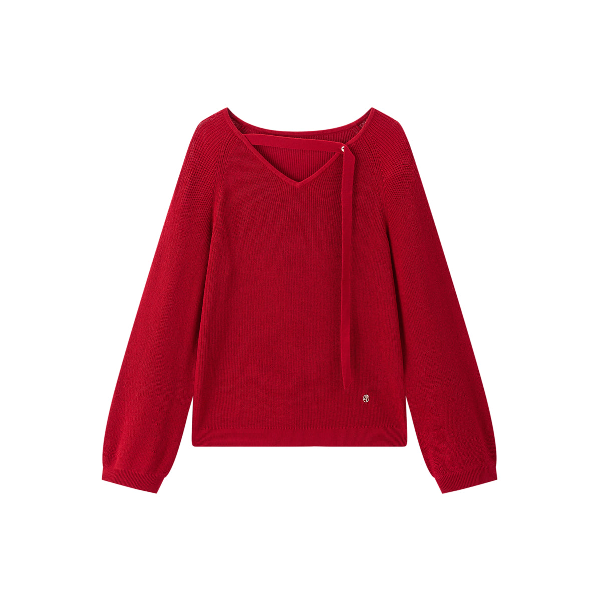 Women's V-Neck Cutout Tie-Detailed Statement Knit Top