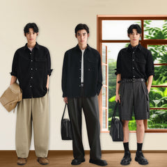 Men's Houndstooth Shirt with Contrast Topstitching