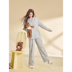 Women's Casual Bear-Print Loungewear Set