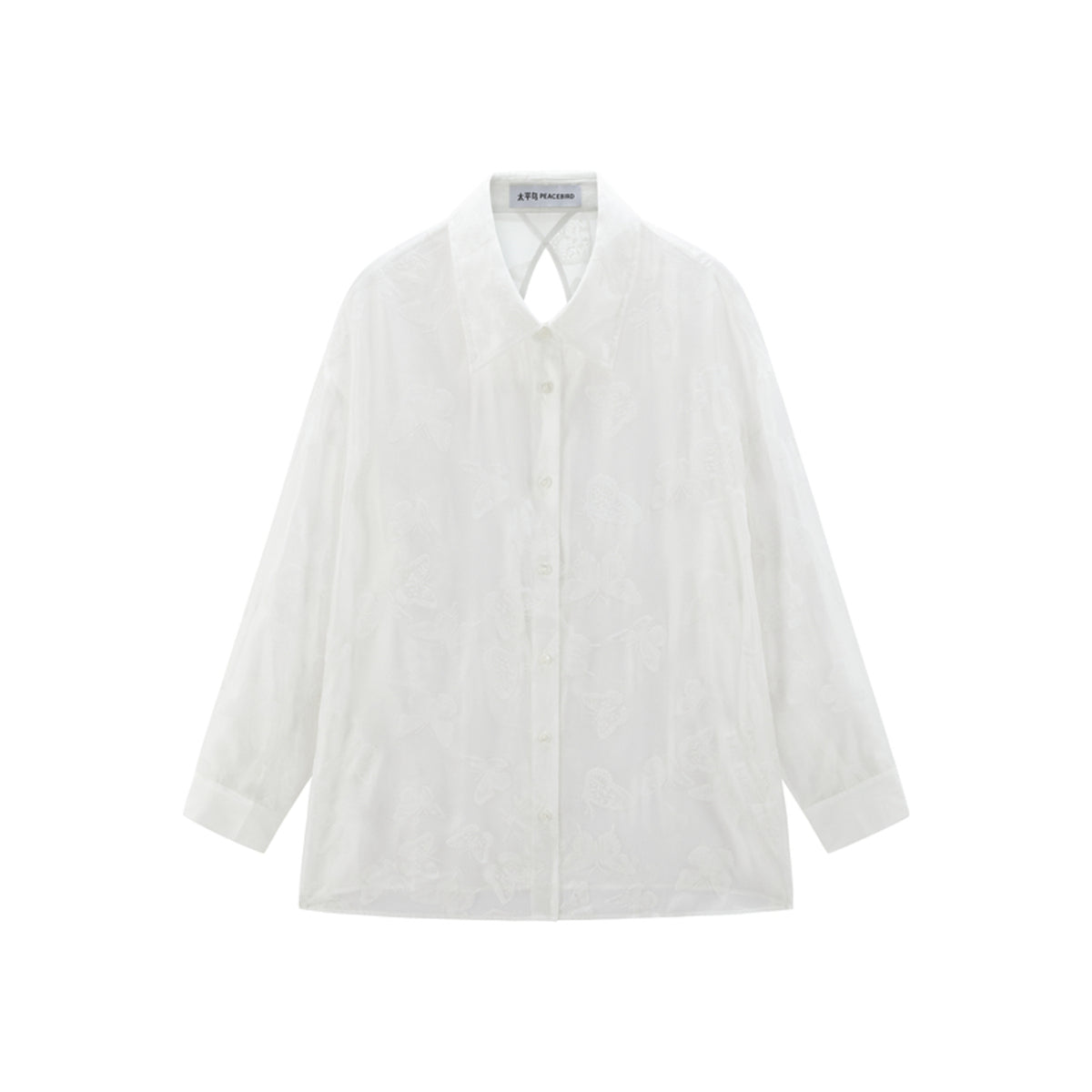 Women's Butterfly Flocked Sheer Shirtwith Back Cutout