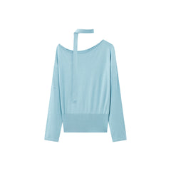Women's Split-Hem Pullover Knit Top with Detachable Tie