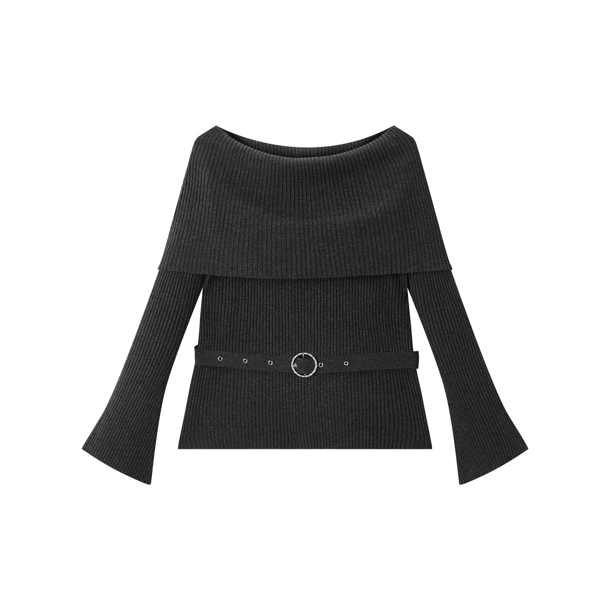 Women's Metallic Off-Shoulder Knit Top with Belt