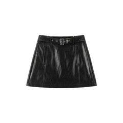 Women's Black PU A-Line Mini Skirt