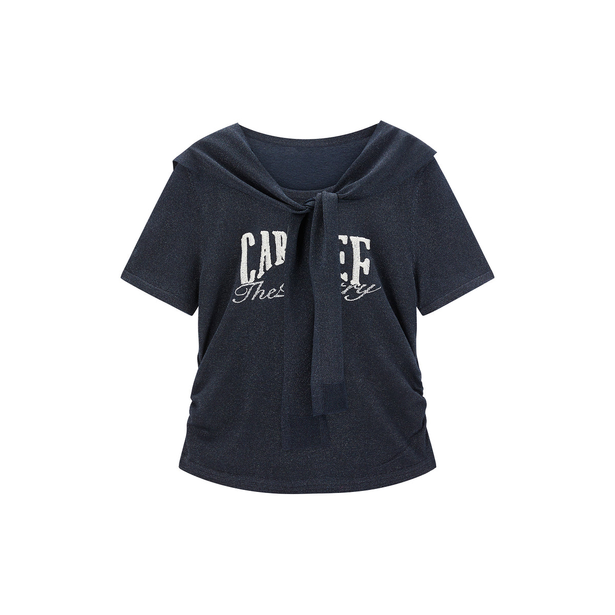 Women's Shirred Knit Top with Chenille Embroidery