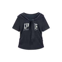 Women's Shirred Knit Top with Chenille Embroidery