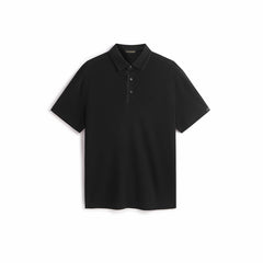 Men's Solid Knit Pullover with Logo Patch and Polo Collar