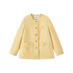 Women's Tweed-Texture Padded Jacket with Raw Edges