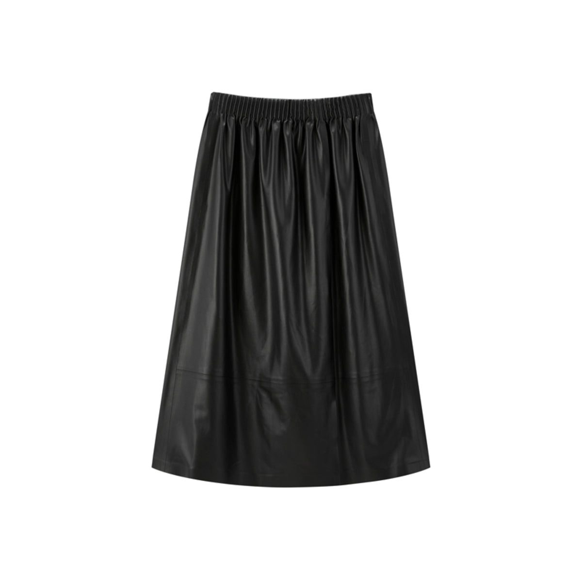 Women's PU Mid-Length Skirt with Elastic Waist