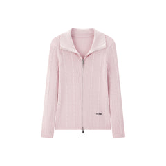 Women's Cable-Knit Collared Two-Way Zip Cardigan