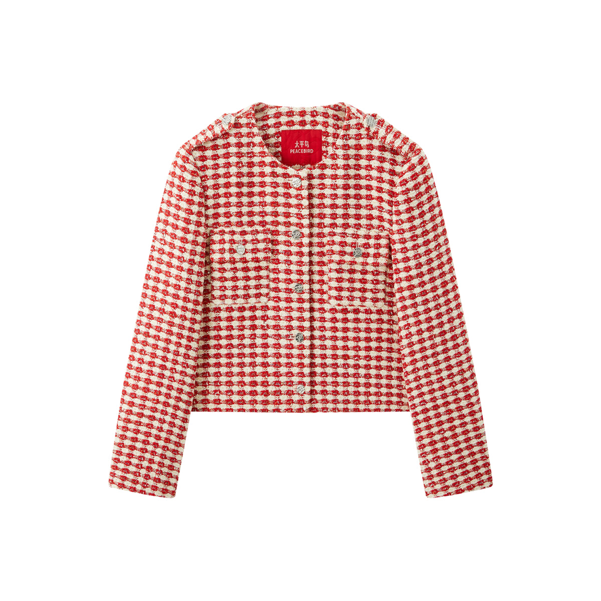 Women's Cropped Tweed-Texture Round-Neck Jacket