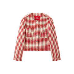 Women's Cropped Tweed-Texture Round-Neck Jacket