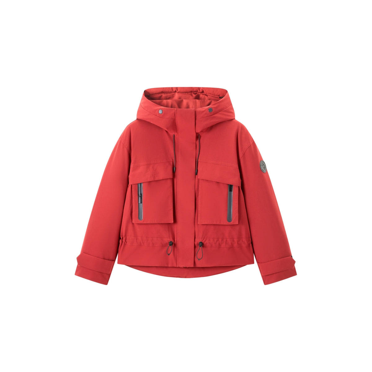 Women's Red Drawstring Waist Waterproof Puffer Jacket