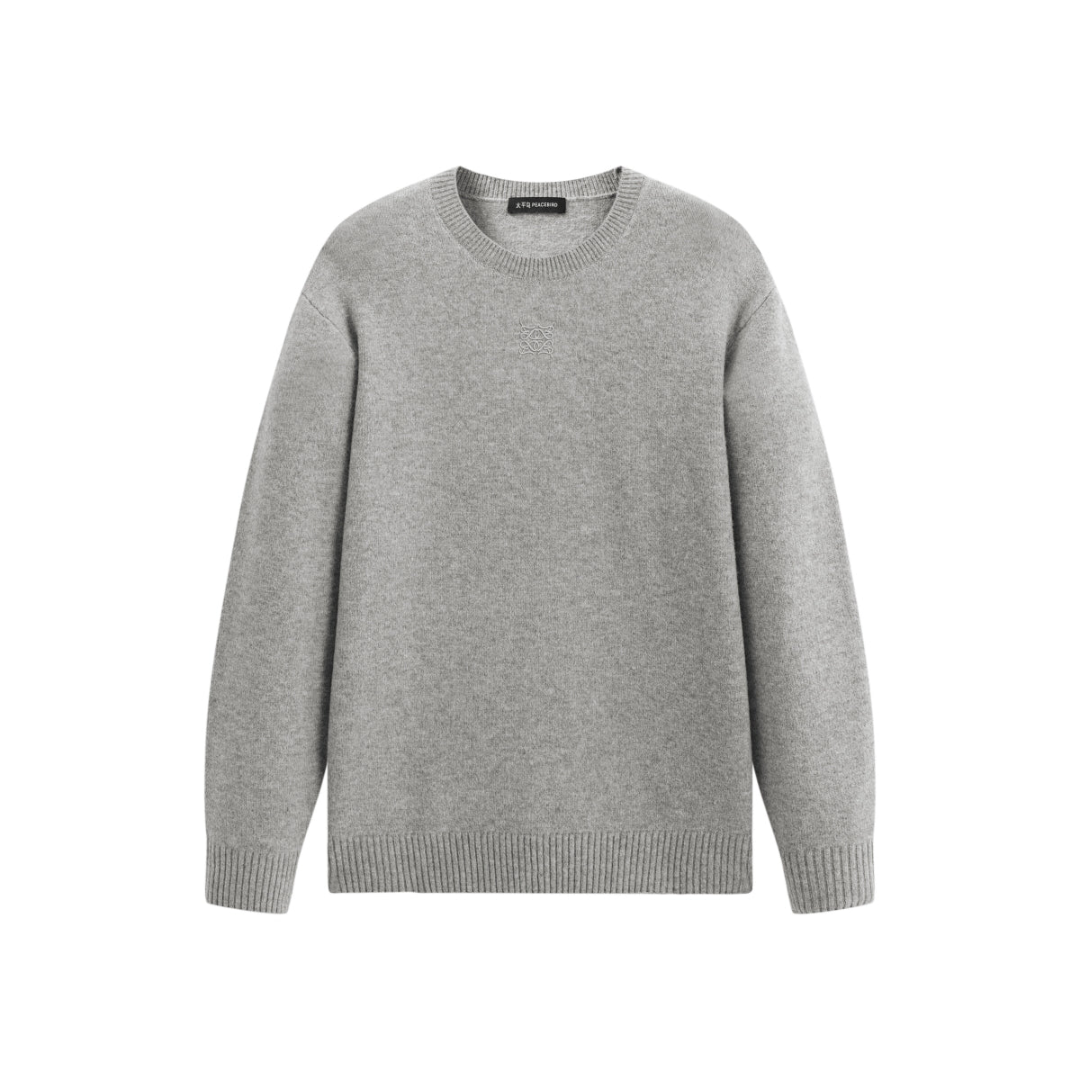 Men's Grey Brushed Sweater with Embroidery