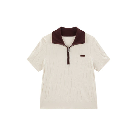 *US Final Sale* Women's Contrast Collar Jacquard Knit Top