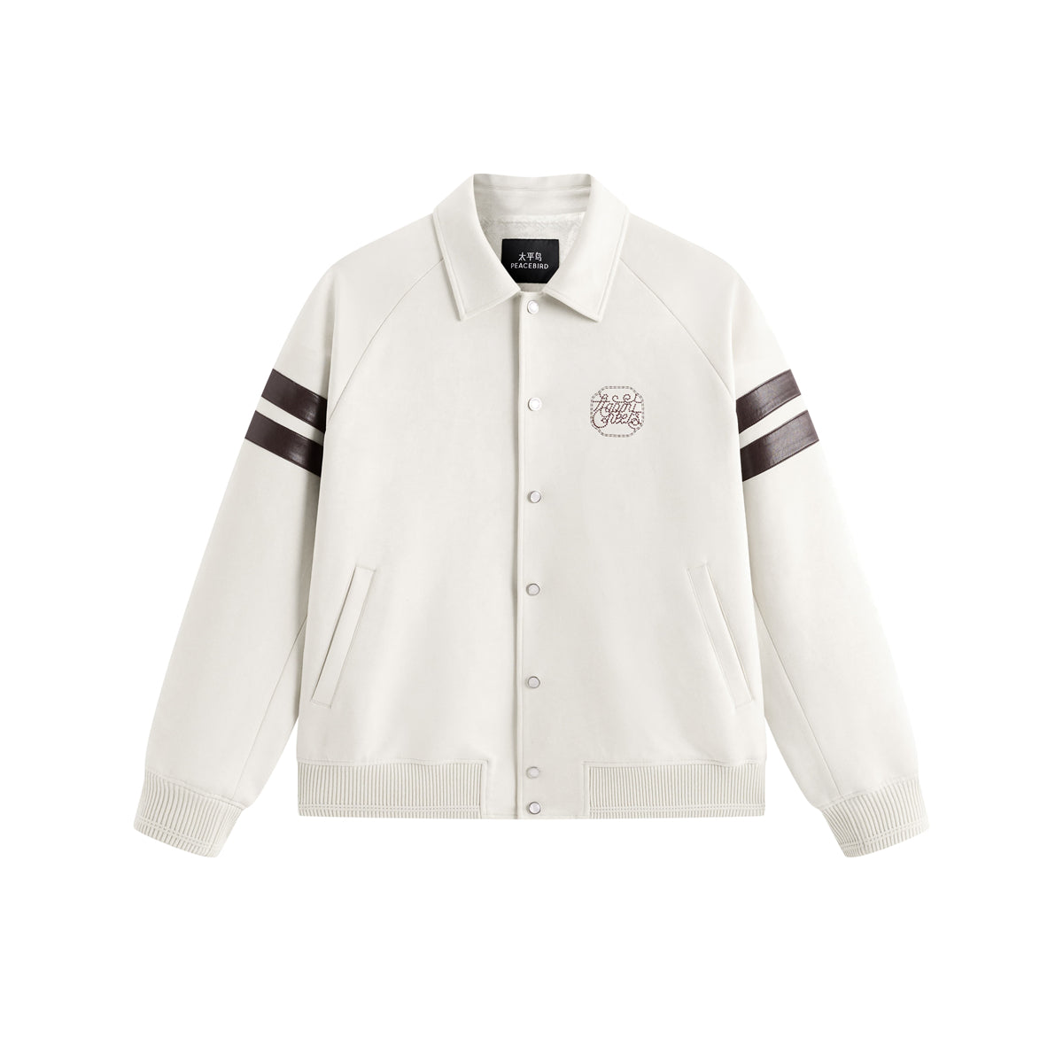 Men's Contrast Embroidered Faux Suede Jacket