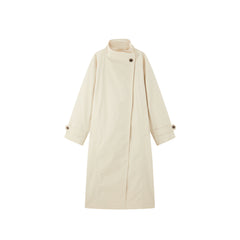 Women's Beige Asymmetric Oversized Belted Trench Coat